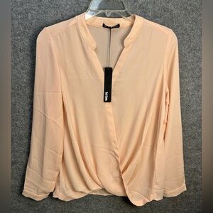 Krisa Popover Peach Blouse Small Draped Faux Wrap Front Business Casual New